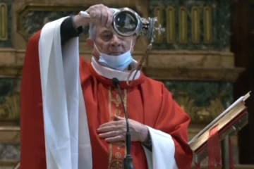 The reliquary of St. Januarius at Mass in Naples Cathedral, Italy, Dec. 16, 2021