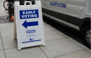 Chicago, Illinois/USA - March 2, 2020: A sign for early voting in the primary elections.   Mary at T-Comms/Shutterstock