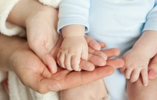 Parents holding child's hand.   Iryna Prokofieva/Shutterstock