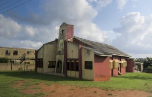 Catholic church, traditional african architecture in the city of Akure, the largest city in Ondo State, Nigeria.   Jordi C/Shutterstock