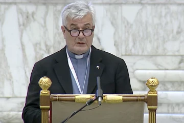 Father Dario Vitali speaking at the Synod on Synodality at the Vatican, Oct. 18, 2023