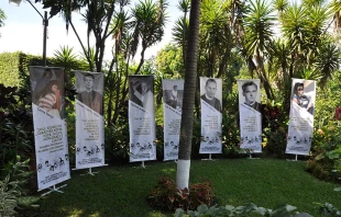 A memorial to Father Ignacio Ellacuría and his companions at the site of their killings at the Central American University in San Salvador. Johan Bergström-Allen/Archbishop Romero Trust via Flickr (CC BY 2.0)