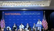 Speakers at the panel discussion "Separation of Church and State Has Failed" at the National Conservatism Conference in Washington, D.C., July 9, 2024.