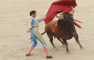 Bullfighting, which has existed since 711 A.D., is being denounced and labeled as animal cruelty by Father Terry Martin, a Catholic priest in England and an outspoken advocate for the welfare of animals. Last year Martin sent a joint letter with priests from Canada and France to Pope Francis calling on the pope to condemn the “torture and violent slaughter of innocent bulls.” Credit: Torero E. Ponce Feria de Melilla, via Wikimedia Commons