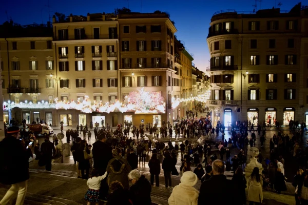 A Roman street is seen brightly lit up on Tuesday, Dec. 17, 2024. Credit: Courtney Mares/CNA