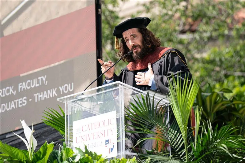 "The Chosen" actor Jonathan Roumie gives the commencement speech at the Catholic University of America on Saturday, May 11, 2024.?w=200&h=150