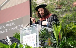 "The Chosen" actor Jonathan Roumie gives the commencement speech at the Catholic University of America on Saturday, May 11, 2024. Credit: Denny Henry/The Catholic University of America