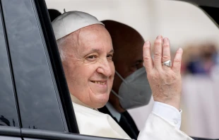 Pope Francis at the general audience in St. Peter's Square on April 20, 2022. Daniel Ibanez/CNA