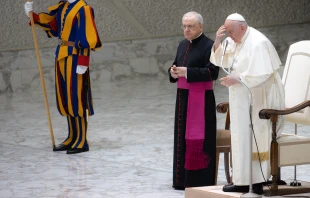 Pope Francis prayed for victims of the earthquake in Turkey and Syria during his general audience on Feb. 8, 2023. Daniel Ibanez/CNA