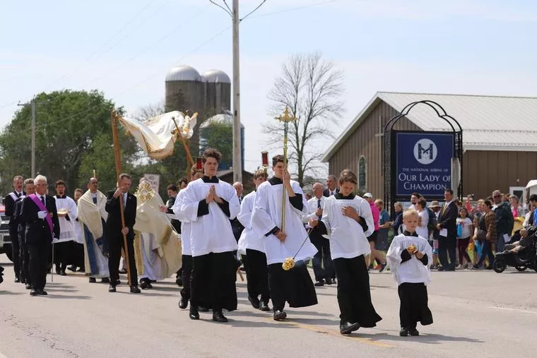 The National Eucharistic Pilgrimage continues from the National Shrine of Our Lady of Champion near Green Bay, Wisconsin, the site of the only approved Marian apparition in the United States. Credit: Emma Follett