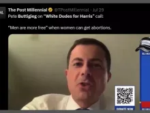 Pete Buttigieg speaks during a online fundraising event Monday night put on by a group called “White Dudes for Harris.”