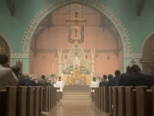 Holy Mass at Mount Calvary Catholic Church in Baltimore. The pastor, Father Albert Scharbach, told CNA that “families need to be fed spiritually; that’s the priority.”