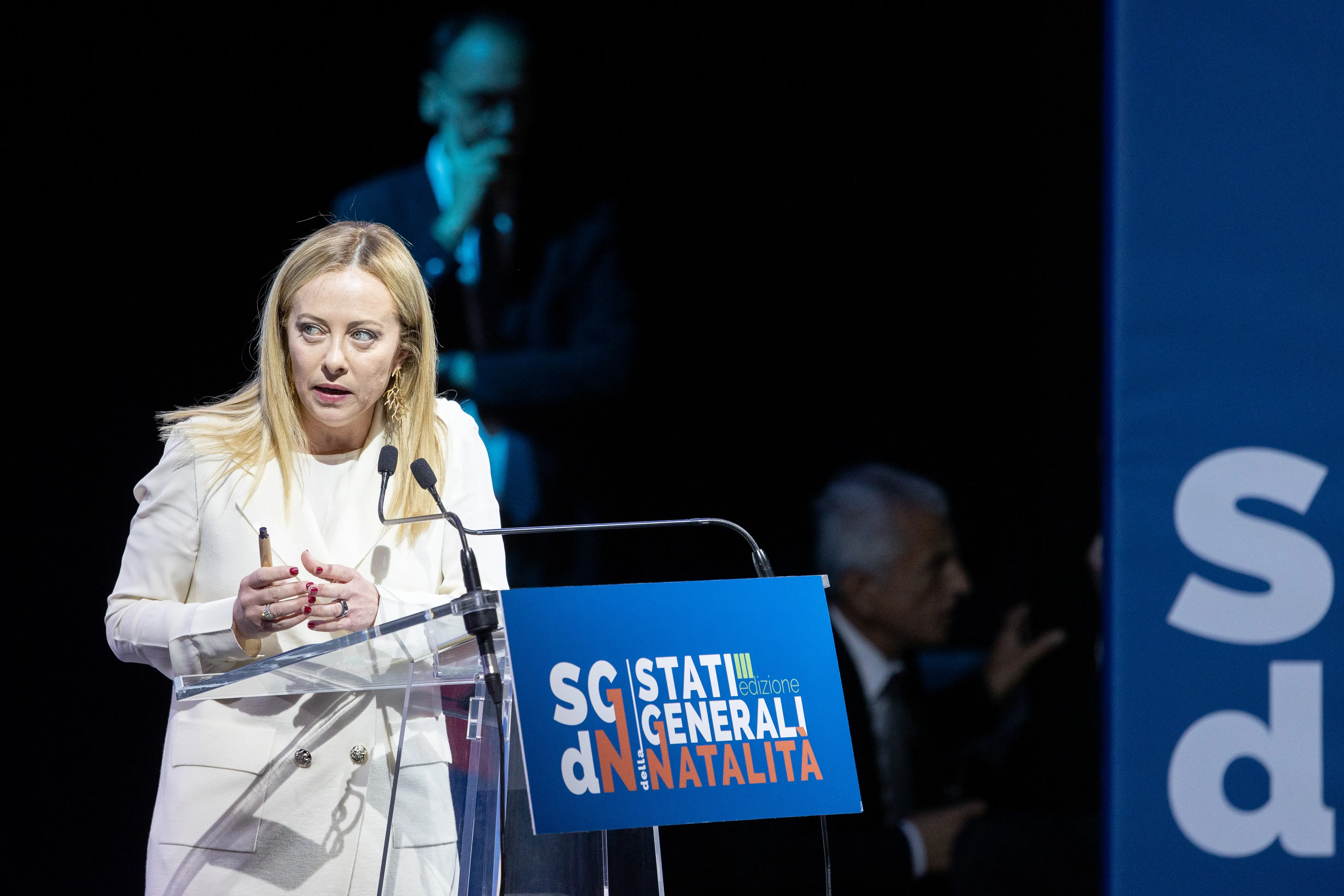 Italy's Prime Minister Giorgia Meloni speaks during a conference on “The General State of the Birth Rate” in Rome on May 12, 2023.?w=200&h=150