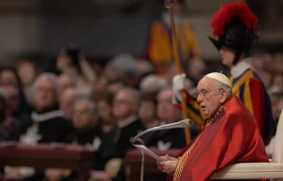 Pope Francis celebrated Mass on the solemnity of Sts. Peter and Paul, June 29, 2023, where he also blessed the pallia for new archbishops. Credit: Daniel Ibañez/CNA