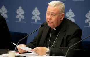 Cardinal Jean-Claude Hollerich, relator general of Synod on Synodality, speaks to the media on June 20, 2023, at the temporary headquarters of the Holy See Press Office in Vatican City. Credit: Daniel Ibáñez/CNA