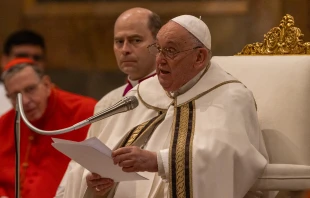 Pope Francis leads an ecumenical second vespers at the Basilica of St. Paul Outside the Walls in Rome on the feast of the Conversion of St. Paul, Jan. 25, 2024. Credit: Daniel Ibañez/CNA