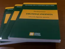 Copies of the Vatican document Dignitas Infinita which was published on April 8, 2024.