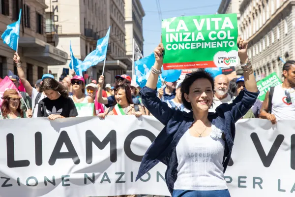 "Life begins at conception" reads a sign at Rome's pro-life march June 22, 2024. Credit: Daniel Ibáñez/CNA