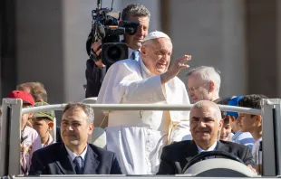 Pope Francis waves to pilgrims at his General Audience in St. Peter's Square at the Vatican, Wednesday, June 26, 2024 Daniel Ibanez/CNA
