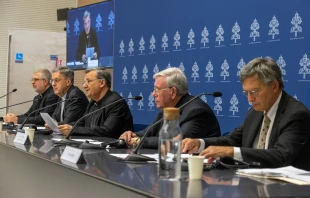 Organizers discuss the upcoming second session of the Synod on Synodality at a press conference at the Holy See Press Office on Monday, Sept. 16, 2024. Credit: Daniel Ibáñez/CNA