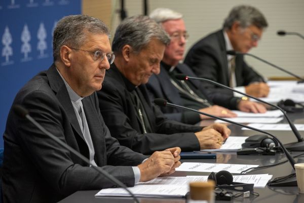 Organizers discuss the upcoming second session of the Synod on Synodality at a press conference at the Holy See Press Office on Monday, Sept. 16, 2024. Credit: Daniel Ibáñez/CNA