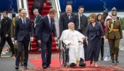 Pope Francis arrives at Luxembourg Airport on Thursday, Sept. 26, 2024, the first stop in a four-day tour of Luxembourg and Belgium, two historically Christian countries in Europe, both of which are experiencing steep declines in religious adherence amid the spread of secularization.