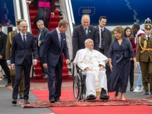 Pope Francis arrives at Luxembourg Airport on Thursday, Sept. 26, 2024, the first stop in a four-day tour of Luxembourg and Belgium, two historically Christian countries in Europe, both of which are experiencing steep declines in religious adherence amid the spread of secularization.