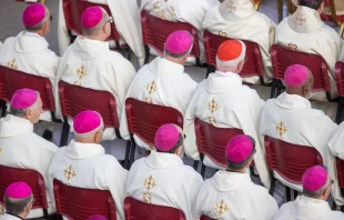 Bishops and cardinals concelebrate Mass with Pope Francis to open the second assembly of the Synod on Synodality on Oct. 2, 2024, in St. Peter’s Square. Credit: Daniel Ibañez/CNA