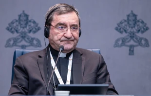 The Maronite Catholic eparch of Batroun, Bishop Mounir Khairallah, attends a Synod on Synodality press conference on Oct. 5, 2024, at the Vatican. Credit: Daniel Ibáñez/CNA