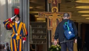 Participants arrive at the synod hall, Oct. 10, 2204, at the Vatican