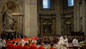 Pope Francis prays at the consistory for the creation of 21 new cardinals at St. Peter's Basilica, Vatican City, Dec. 7, 2024.