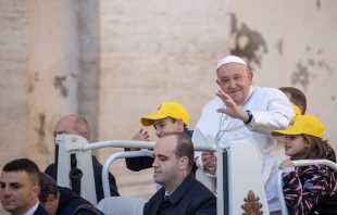 Pope Francis greets pilgrims at his general audience on Wednesday, Nov. 27, 2024, at the Vatican. Credit: Daniel Ibáñez/CNA