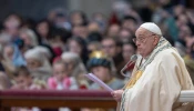 Pope Francis delivers his homily during the Jan. 1, 2025, Mass at St. Peter's Basilica, marking both the solemnity of Mary, Mother of God and the 58th World Day of Peace.