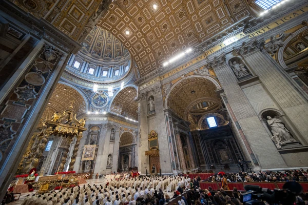 The interior of St. Peter's Basilica during the New Year's Day Mass, Jan. 1, 2025, which also marked the beginning of the 2025 Jubilee Year. Credit: Daniel Ibáñez/CNA