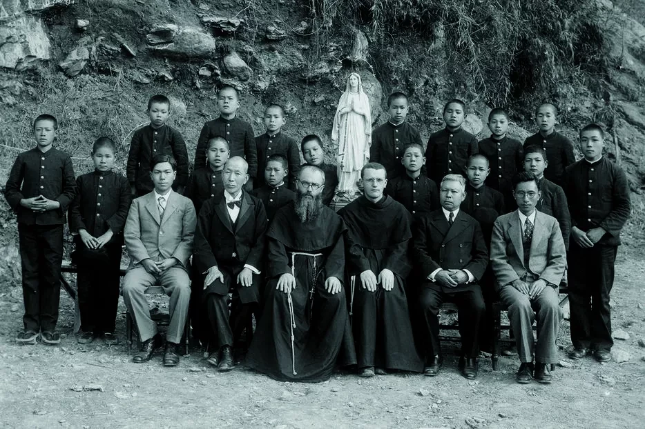 St. Maximilian Kolbe (bearded, in front row, center) and his companions in Nagasaki, Japan, in 1936.?w=200&h=150