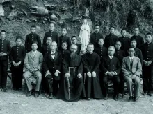 St. Maximilian Kolbe (bearded, in front row, center) and his companions in Nagasaki, Japan, in 1936.