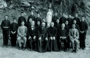 St. Maximilian Kolbe (bearded, in front row, center) and his companions in Nagasaki, Japan, in 1936. Credit: Public Domain/Courtesy of ‘Maximilian Kolbe: The Saint of Auschwitz’/Sophia Institute Press