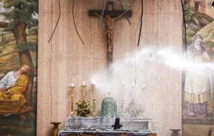 Firefighters worked for hours to put out the fire at St. Joseph’s Catholic Church in Salem, Oregon, Aug. 31, 2023. Photo courtesy of Abigail Dollins/Statesman Journal