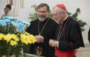 Vatican Secretary of State Cardinal Pietro Parolin meets with Major Archbishop Sviatoslav Shevchuk at the Cathedral of the Resurrection of Christ in Kyiv on Sunday, July 21, 2024. Credit: Secretariat of the Major Archbishop of the Ukrainian Catholic Church
