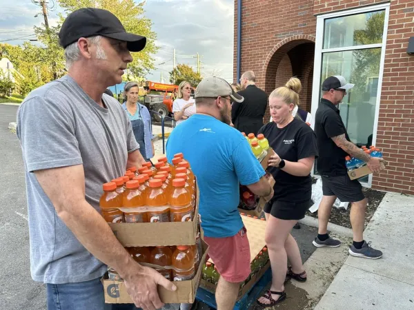 Volunteers move supplies at Immaculata Catholic School in Hendersonville, North Carolina, October 2024. Credit: Immaculata Catholic School