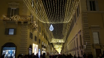 Christmas lights line a street in Rome, Italy, Dec. 17, 2024.