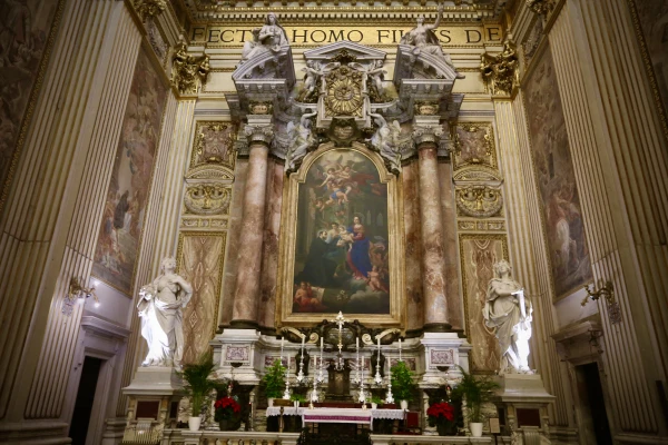 A painting of St. Cajetan of Thiene's vision is seen in the Basilica of Sant’Andrea della Valle in Rome. Credit: Courtney Mares/CNA