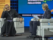 Cardinal Pierbattista Pizzaballa, OFM, the leader of the Catholic Church in the Holy Land,  discussed prospects for peace in the war in Gaza Tuesday, Aug. 20, 2024, in a conversation with Bernhard Scholz, president of the Meeting for Friendship Amongst Peoples Foundation.