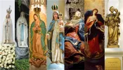 From left: Our Lady of Fatima; Our Lady of Lourdes; Our Lady of Guadalupe; Our Lady of the Rosary; Our Lady of Sorrows; Our Lady, Undoer of Knots; and Our Lady of Peace.