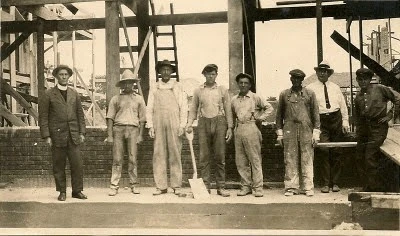 Workers, possibly parishioners, are seen constructing the St. Stanislaus Kostka Parish in Michigan City, Indiana, prior to its completion in 1926. Credit: St. Stanislaus Kostka Parish