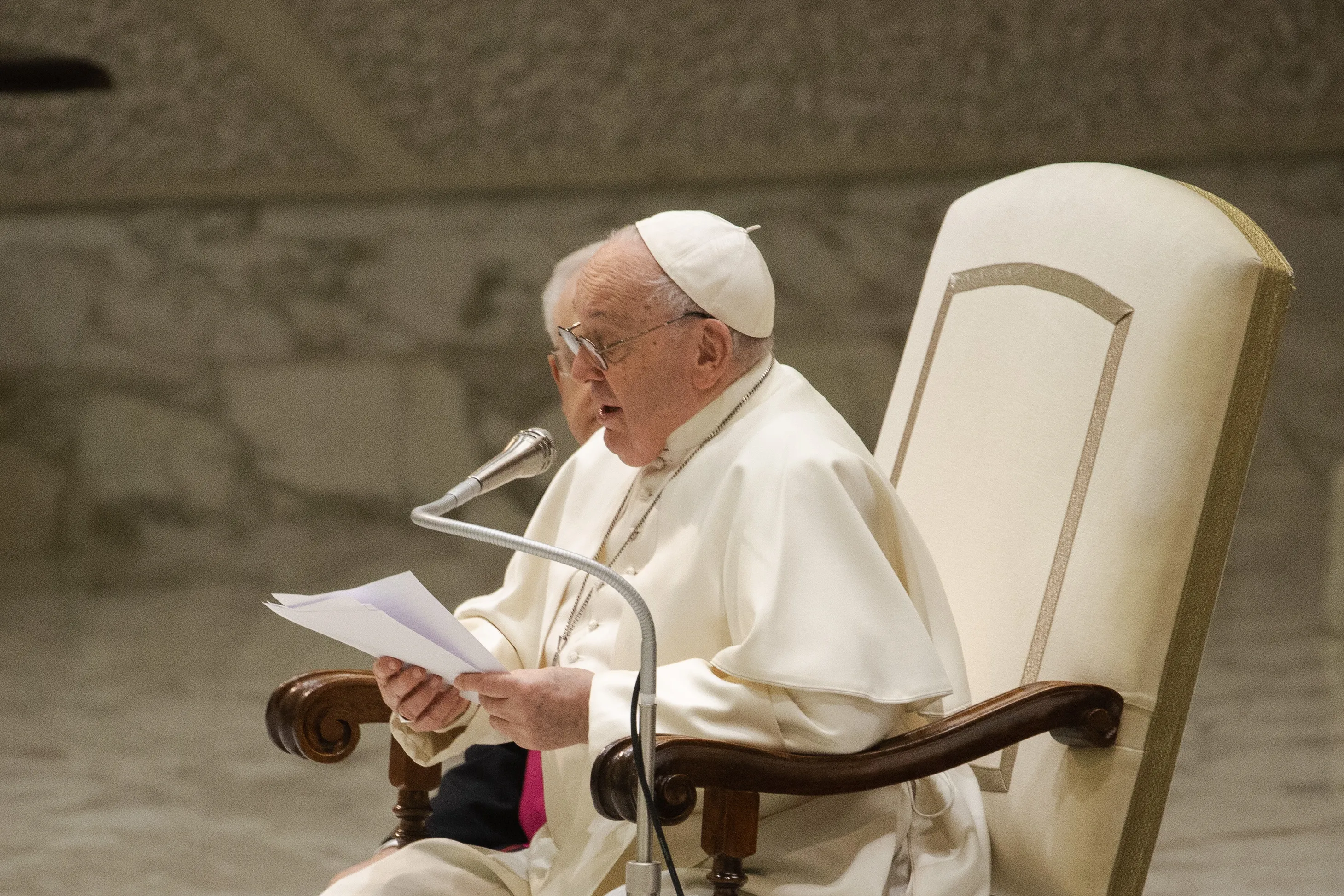 Pope Francis delivers his general audience address to pilgrims in the Paul VI Audience Hall at the Vatican on Dec. 27, 2023.?w=200&h=150