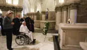 Pope Francis prays at the tomb of Belgian king who chose to abdicate rather than sign an abortion law. Sept. 28, 2024.