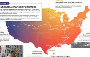 Map of the four routes that will make up the National Eucharistic Pilgrimage in summer 2024. Image courtesy of National Eucharistic Congress