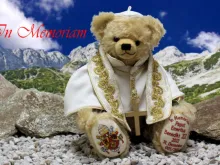 The cuddly bear commemorating the late Pope Benedict XVI, created by the Coburg, Bavaria, company Hermann Teddy Fabrik in Germany.