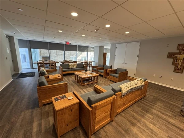 Common area for students and faculty to gather at the FUHM facility in Washington, D.C., which officially opened on Feb. 28, 2025. Credit: Tessa Gervasini/CNA